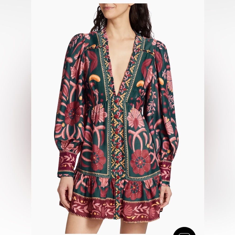 NWT FARM Rio Seashell Tapestry Long Sleeve Mini Dress
